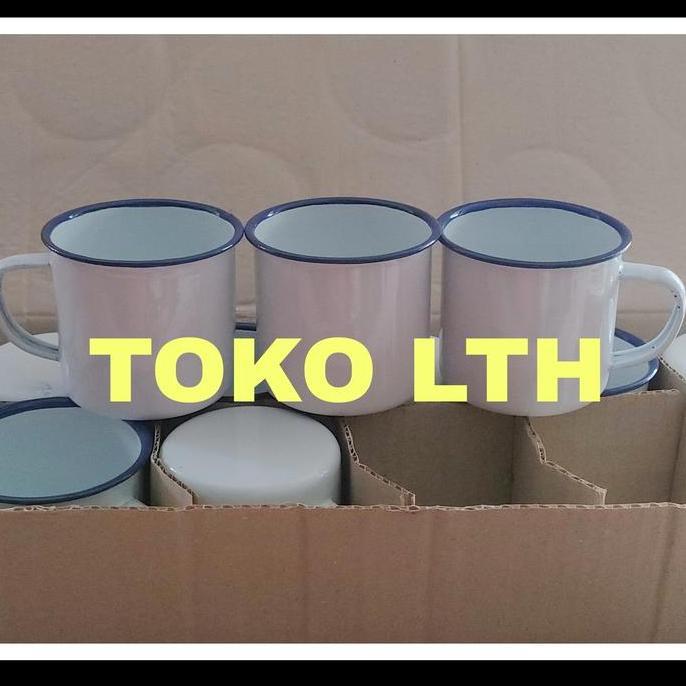 Whynot99- 6 Pcs Cangkir Jadul Seng Enamel Kaleng Panci Polos Putih Gelas Mug