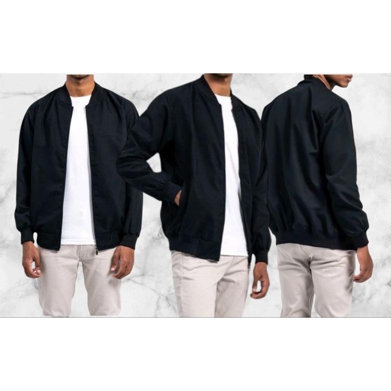 TERBARU Jaket Pria Bomber Kanvas Hitam
