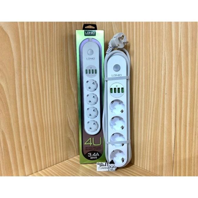 BEBAS ONGKIR - LDNIO SE4432 Smart USB Power Strip Outlet EU Plug 4 AC Power Socket 4