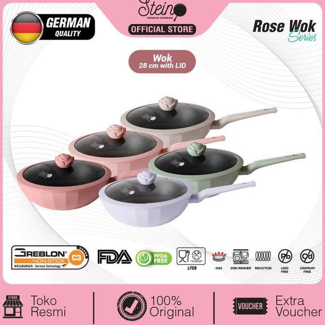 Steincookware Glamour Rose Series Wok Pan 28cm Anti Lengket German