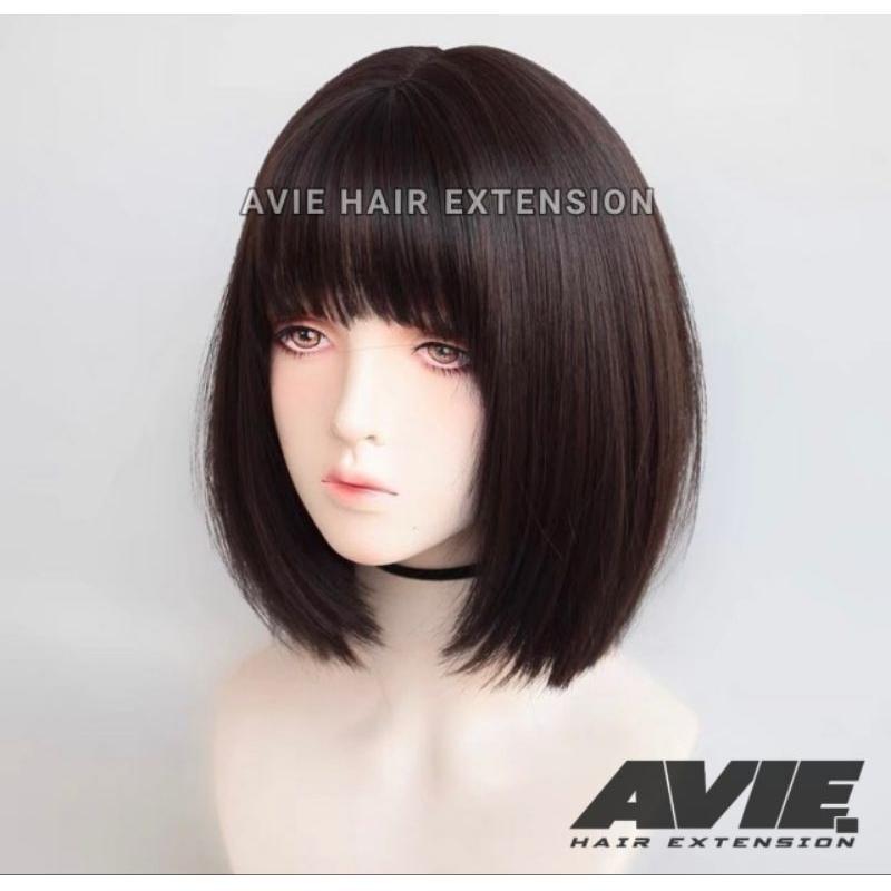 Wig Wanita / Rambut Palsu Pendek Model Bob | Rambut Palsu Wanita Poni Sebahu Hitam