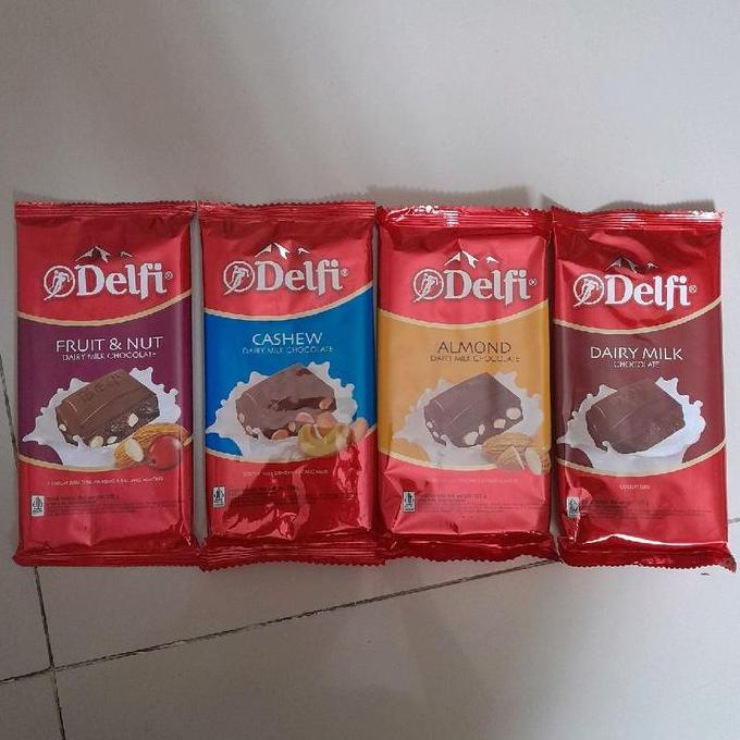 Delfi Coklat DAIRY MILK CHOCOLATE / CASHEW/ ALMOND / FRUIT & NUT 125gr ( 1 box isi 10 pcs )