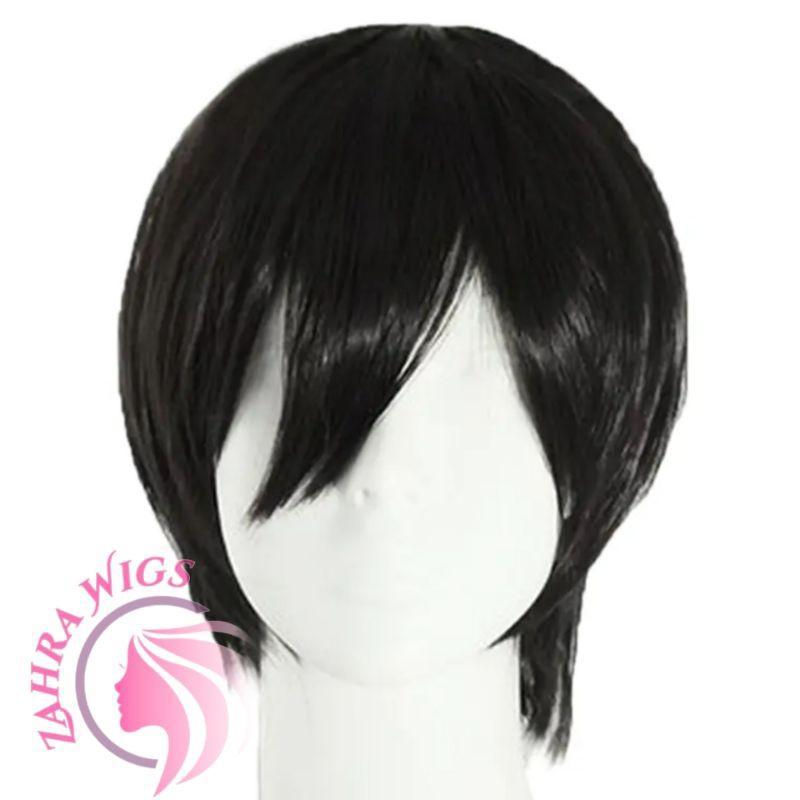 Wig Cosplay Pria Harajuku Hitam Pendek Sintetis
