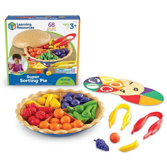 Learning Resources Super Sorting Pie Educational Fruit Sorting Toy with Jumbo Tweezers, Mainan Eduka