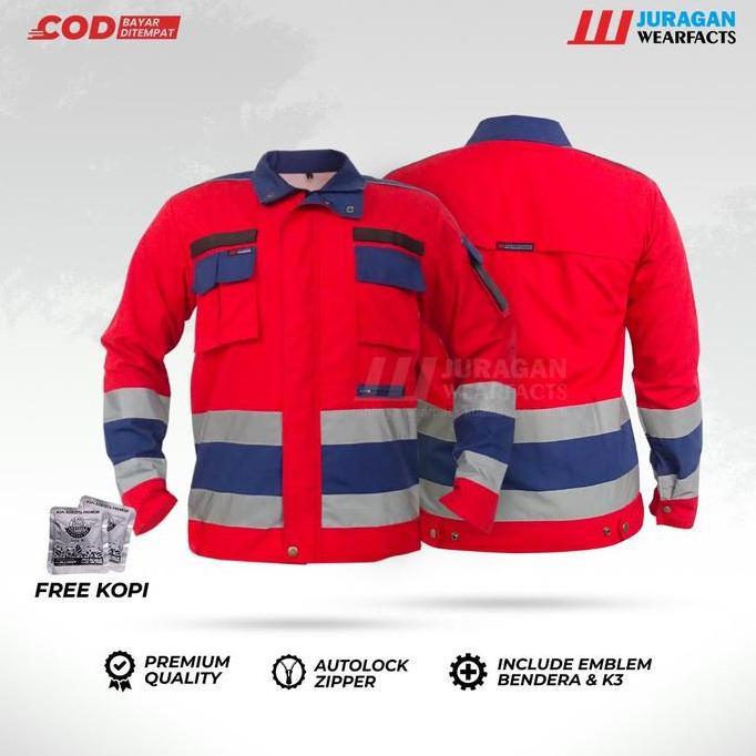 [Cod] Baju Kerja Proyek Tactical Series Warna Biru Navy Merah Atasan Safety Wearpack Panjang Pria Wa