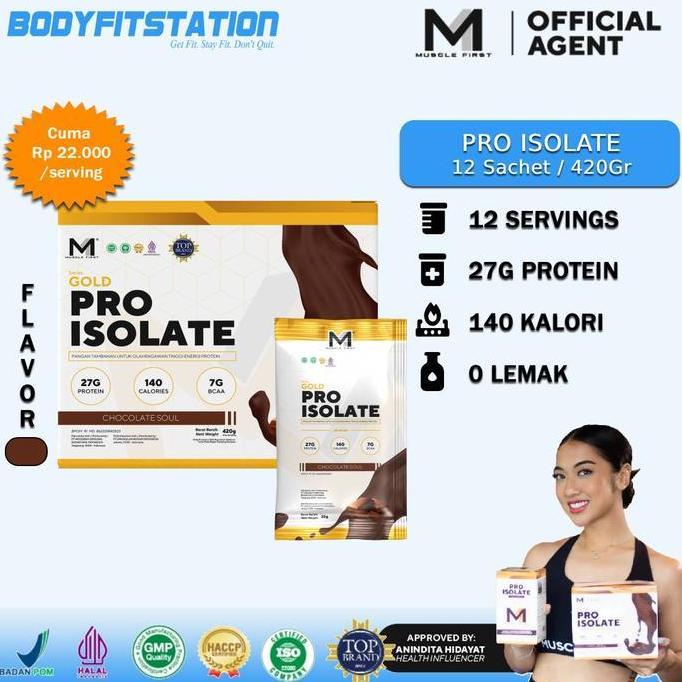 Muscle First Pro Isolate 1 Box 12 Sachets - Suplemen M1 Susu Whey Protein Bodyfit Bodyfitstation