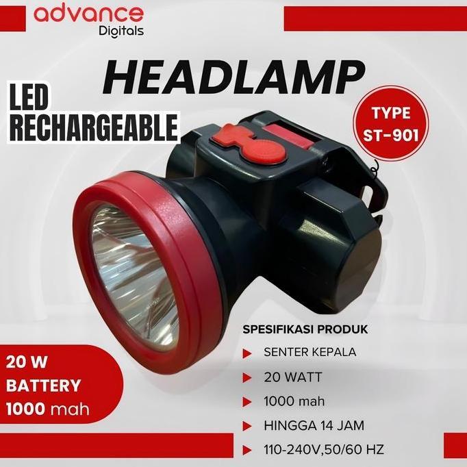 Senter Kepala LED 20W Super Terang Baterai 1000mAh Tahan Lama Headlamp Camping Outdoor senter murah 