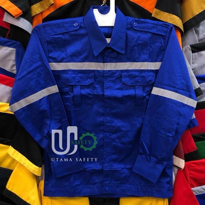 Wearpack Biru / Katelpack Merah / Seragam Safety / Baju Proyek / Kemeja Safety Panjang  Pria Kerja