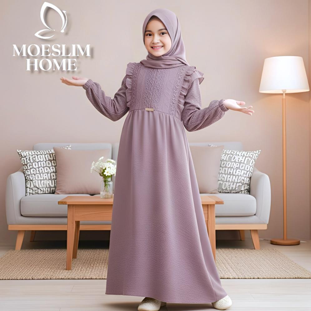 HOT Gamis Anak Set Hijab 5-13 Tahun Bahan Crinkle AIrflow Import Mix Brukat Malika Gamis Lebaran Gam