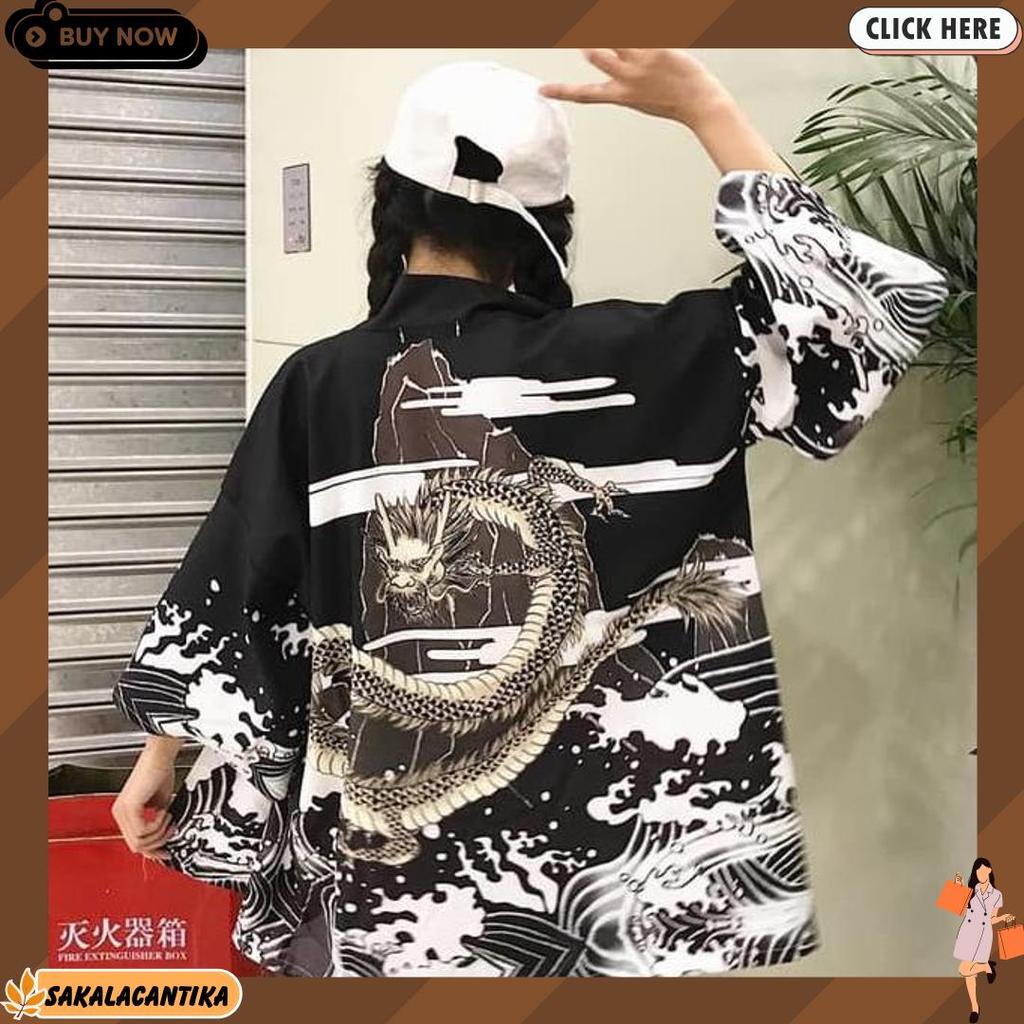 Kim-09 Loose Kimono Jepang Satin Printing Motif Naga Worth It