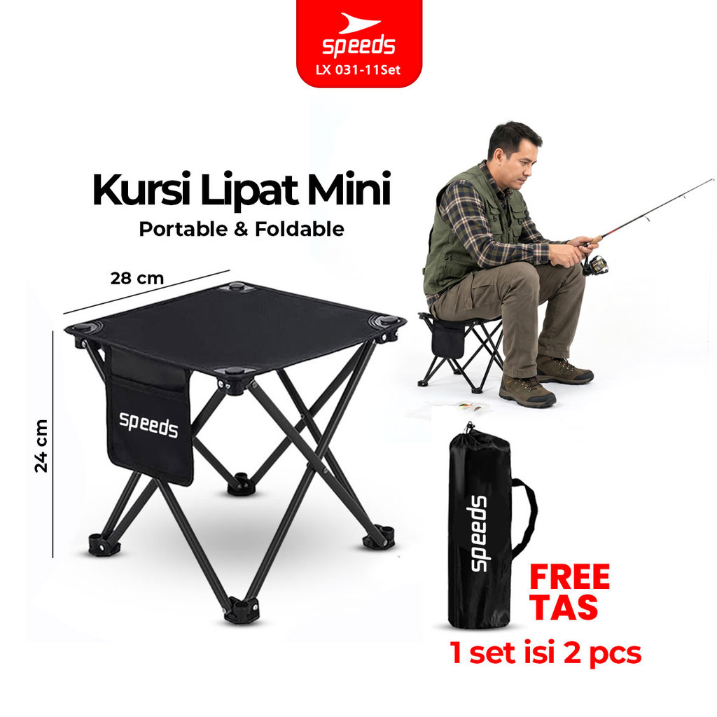 SPEEDS Meja dan Kursi Lipat Portable Tanpa Sandaran Kursi Camping Kursi Gunung Kursi Sauna Bangku 03