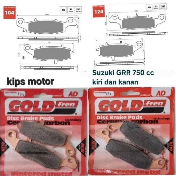 Kampas rem depan kiri kanan Suzuki GSX GSF SV 650 GSR 750 1 Gold Fren 104 & 124