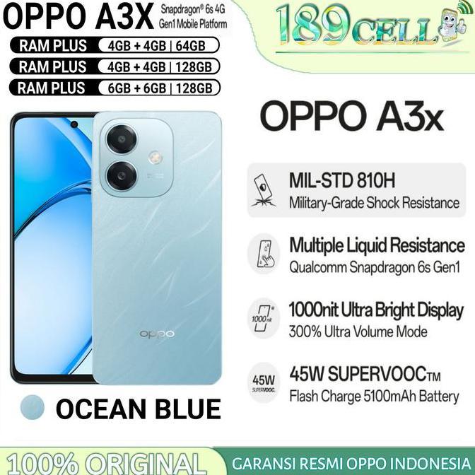 Comunicazione- Oppo A3X Ram 4/64 Gb | Oppo A 3X Ram 4/128 Gb | Oppo A3 X Ram 6/128 Gb Garansi Resmi 