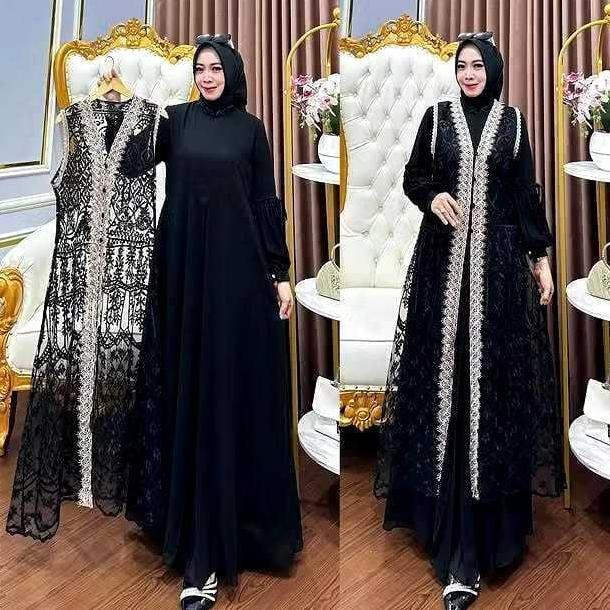 PAKET HEMAT Gamis Burgundy Naura Dress Gamis Bahan Ceruty Babydoll Mix Brukat Gamis Pesta Brukat Mew
