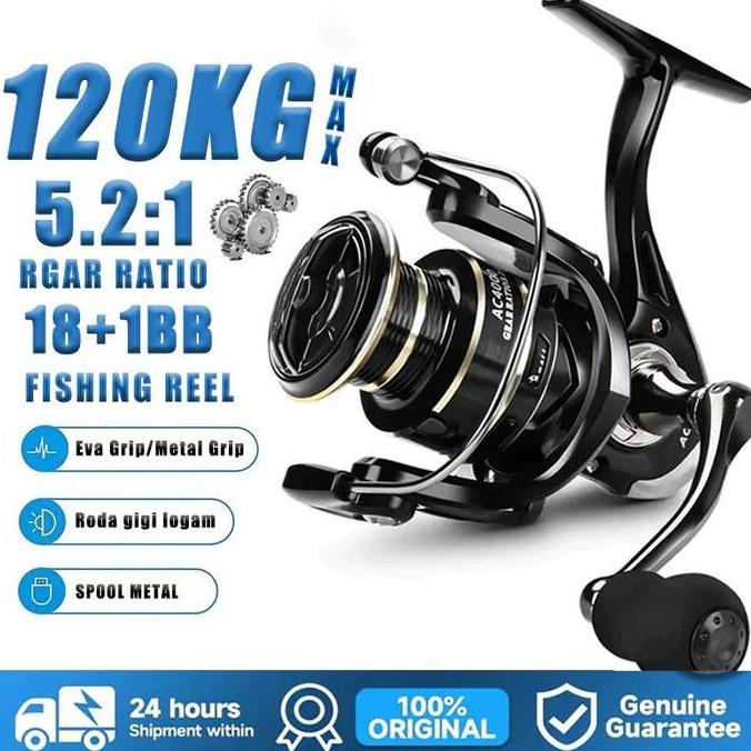 Reel Pancing AC1000-7000 Reel Pancing Full Besi Max Drag 120kg Reel Spinning Metal
