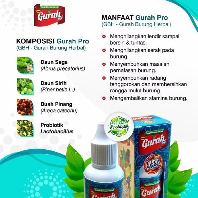 Gurah Pro Gurah Burung Herbal Pro Probiotik Untuk Mengatasi Macet Bunyi Dan Serak Pada Burung Allsho