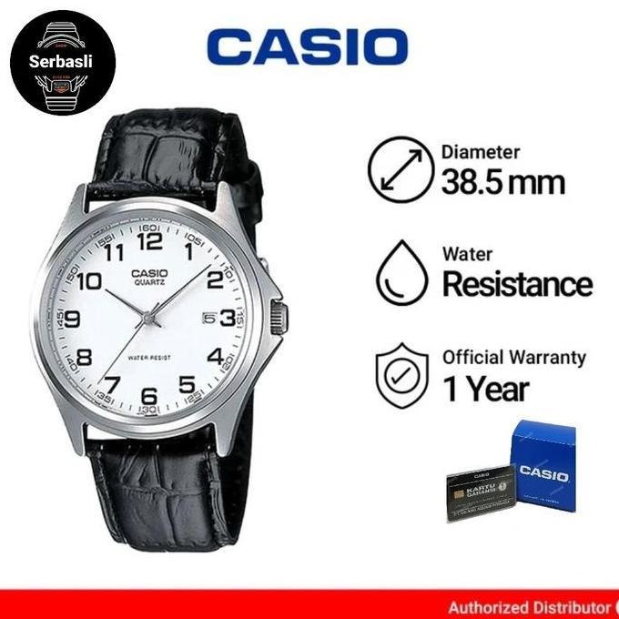 Jam Tangan Pria Casio MTP-1183E-7B White Dial Black Leather Strap Original Bergaransi