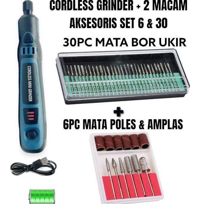 CORDLESS MINI GRINDER TUNER MESIN GERINDA POTONG POLES BATERAI CAS SET