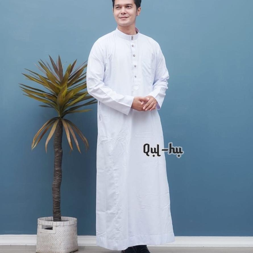 Jubah Gamis Madinah Pria Lengan Panjang Katun Airflow Qulhu