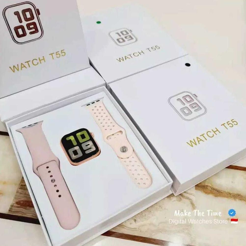 TERLARIS JAM TANGAN SMARTWATCH T55 DAPAT 2 TALI / T500 / T500+ BLUETOOTH CALL TOUCHSCREEN JAM TANGAN