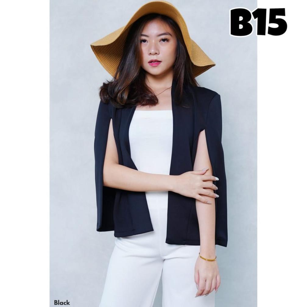 Blazer Wanita / Cewek Cape Blazer Warna Polos Pergi Kerja Kantoran Keren Kekinian Hijab Friendly -15