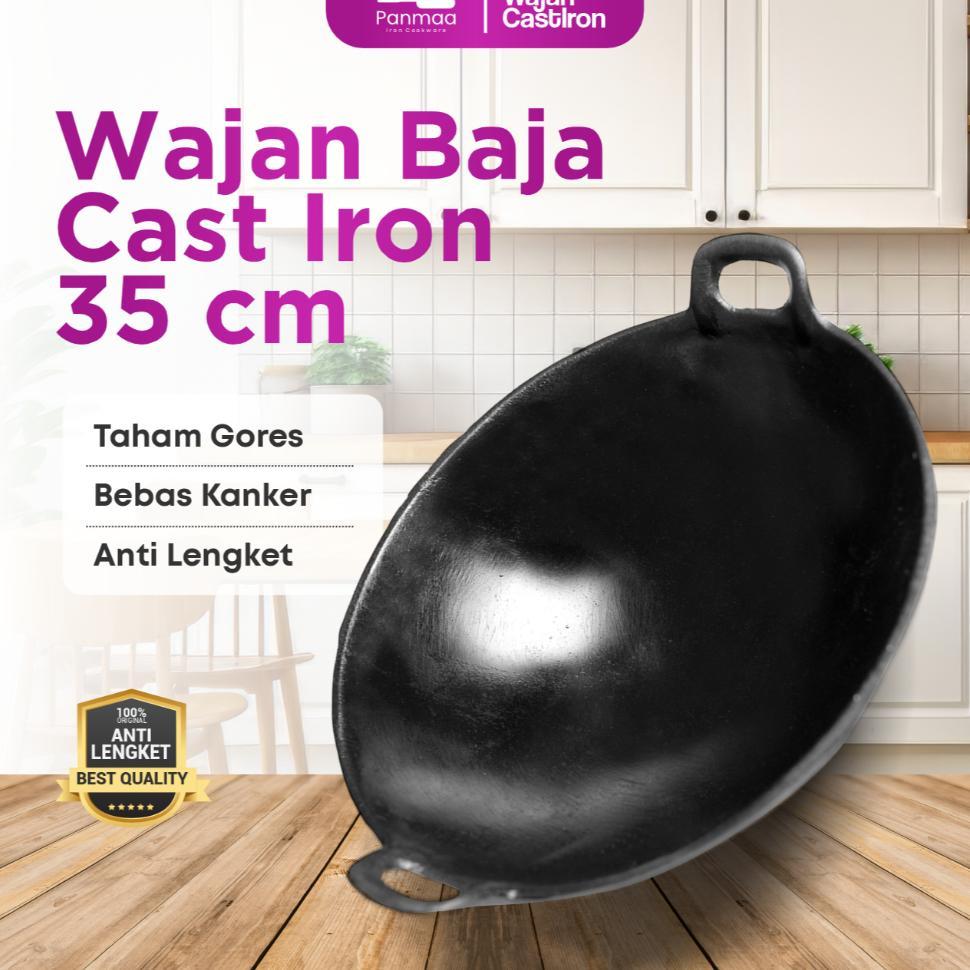 Wajan Baja Cor Seasoned 14 (35Cm) Tebal Anti Lengket/Kuali Besi Cor/Cast Iron/Wajan Penggorengan