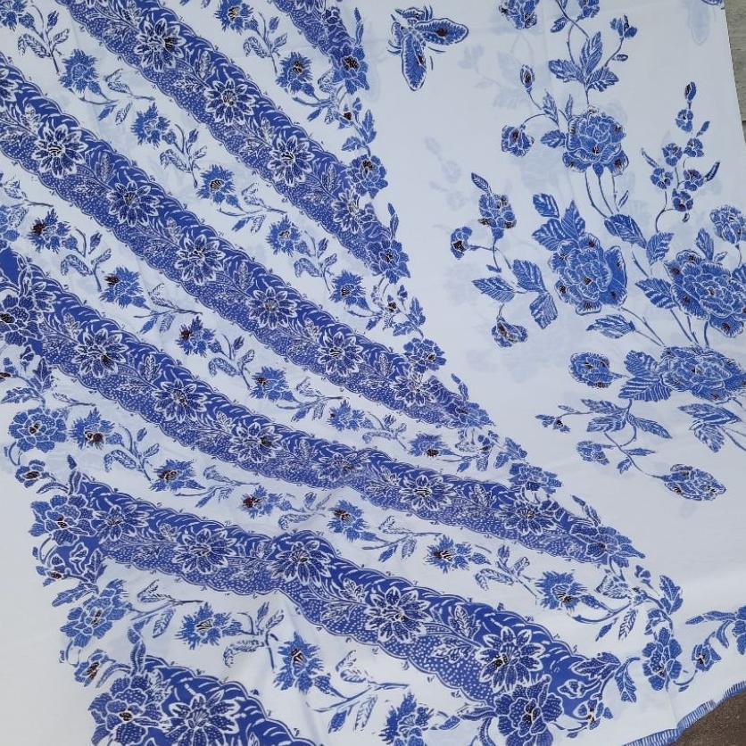 Kain Batik Cap Encim Biru Putih