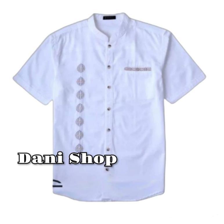 Diskon Baju Koko Dewasa Putih Bordir Mewah Lengan Pendek