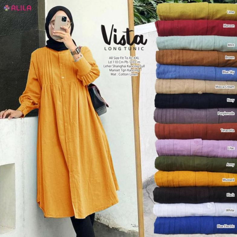 NEW ARRIVAL VISTA LONG TUNIK BAHAN COTTON LINEN IMPORT ORI BERLABEL ALILA/LONG TUNIK KATUN POLOS LD 
