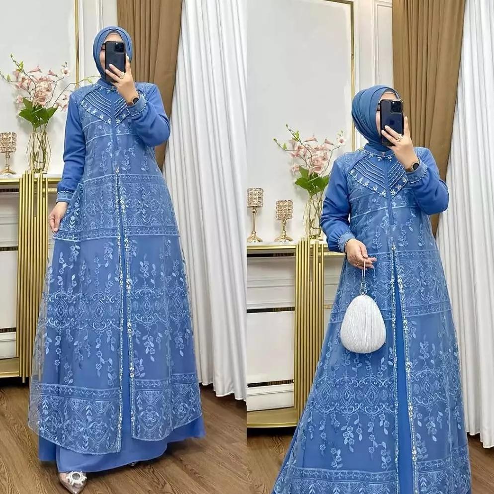 Free Ongkir Gamis Brokat Kondangan Wanita Modern Aqila Dress Bc  Size M L Xl Xxl Xxxl Bahan Ceruty B