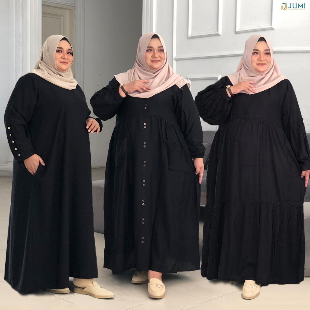 Free Ongkir Gamis Hitam Jumbo Ld 110 120 130 140