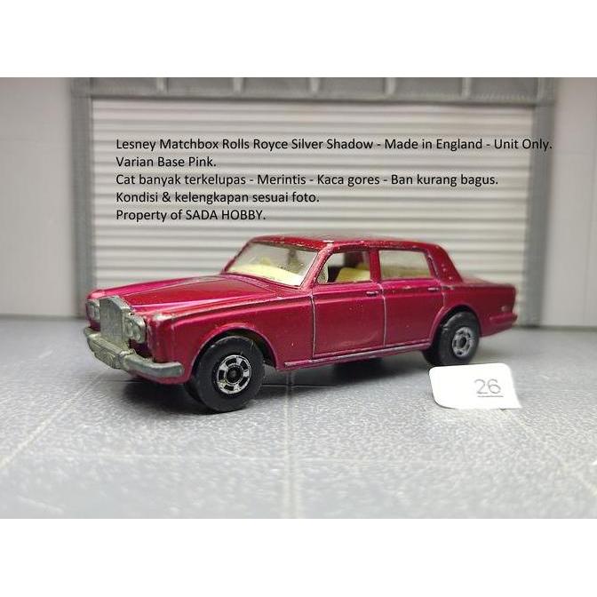 LESNEY MATCHBOX ROLLS ROYCE SILVER SHADOW MERAH ENGLAND VARIAN BASE PINK UNIT ONLY VINTAGE CADATOYS
