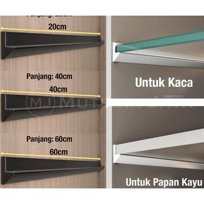 PLATO SIKU RAK ALUMINIUM BESI TEMBOK DINDING TEBAL KACA LEMARI LACI BRACKET GANTUNG