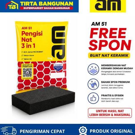 AM 51 1 KG FREE SPON NAT TILE GROUT SEMEN NAT KERAMIK GRANIT PENGISI NAT ANTI JAMUR TAHAN ASAM