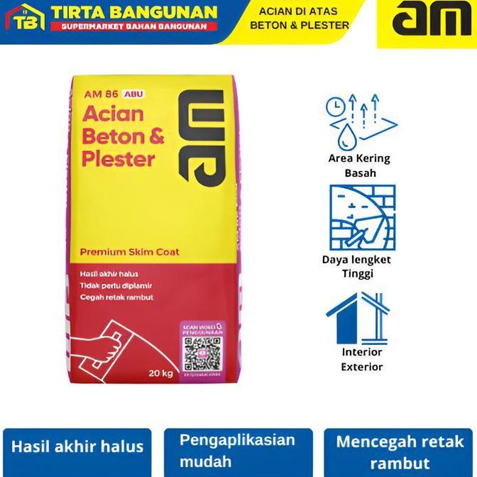 AM 86 PREMIUM SKIMCOAT ACIAN DI ATAS BETON & PLESTER MORTAR INSTAN ACIAN 40 KG