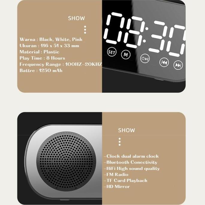 Speaker Bluetooth Jam Alarm Clock Digital LED Display With FM Radio [terbaik]