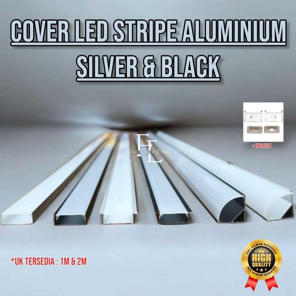 Aluminium Cover Lampu Led Strip Kap Housing / Pelindung Lampu 4 Model Hitam & Silver Uk 1M 2M