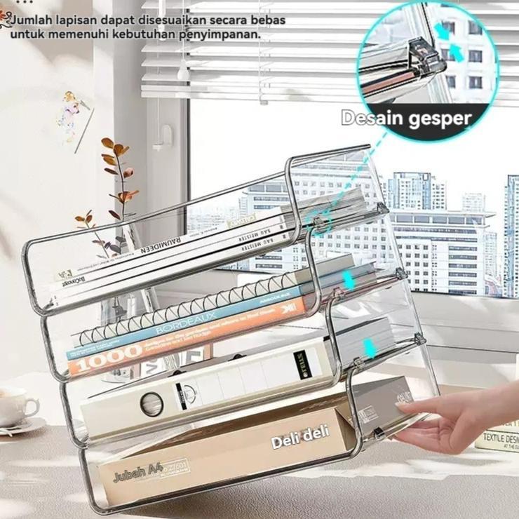 TERBARU MEITAITAI Rak Dokumen Transparan File box dokumen Rak buku Desk organizer box File organizer