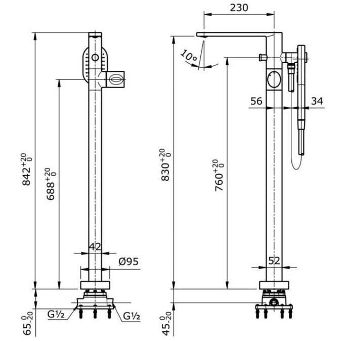 SHOWER STANDING BATHUB TOTO TX 494 SQBR/KERAN SHOWER BATHUB STANDING