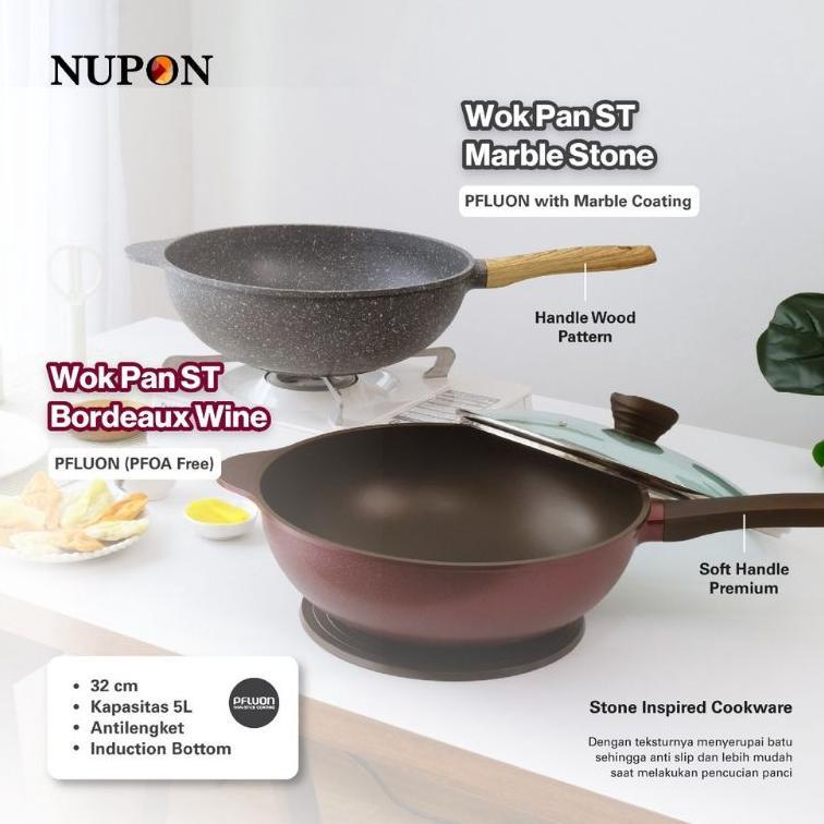 Wok Pan Nupon 32Cm Marble Coating / Wajan Anti Lengket Nupon