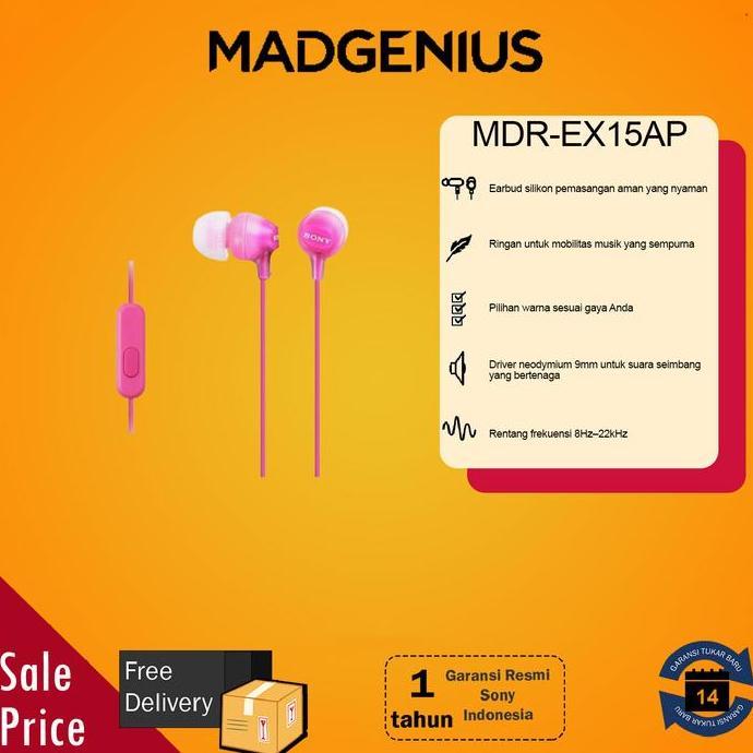 Sony Original MDR-EX15AP / MDR EX15AP / MDREX15AP / EX15 Pink Headset