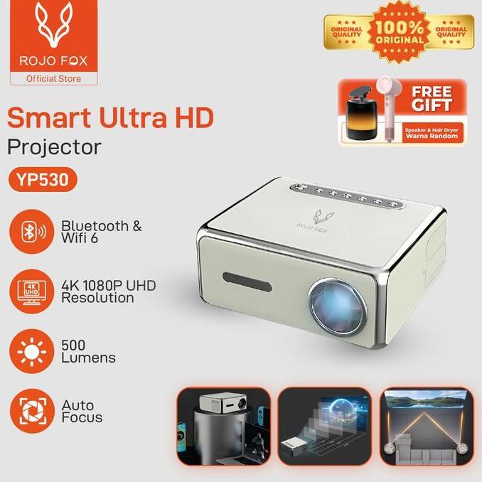 Rojo Fox Android Smart Projector Yp530 | 4K Full Hd 1080P | Auto & Manual Focus | Wifi 6 & Bluetooth