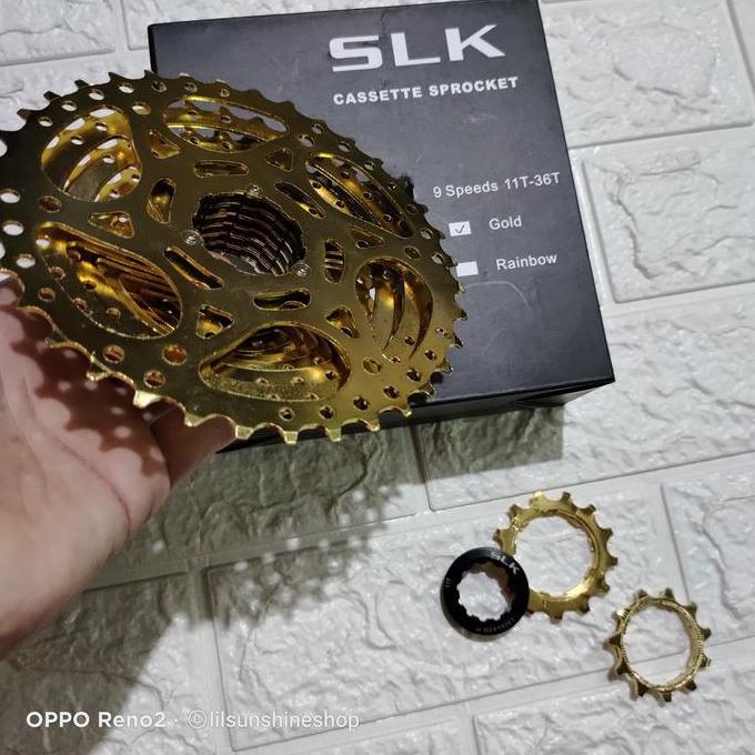 Sprocket Cassette 9 Speed 11-36T SLK Megarange Gir Slup Hub Freehub Jangkrik Gold Sepeda MTB Seli Ro