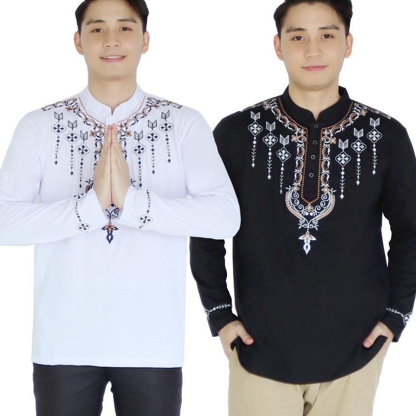 Liso Wear - Baju Koko Uj Bordir Motif Batik | Atasan Kaos Muslim Pria Lengan Panjang