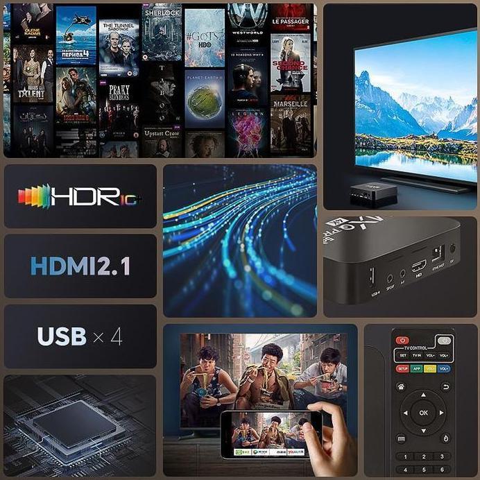 Giaudio Kotak TV Android MXQ PRO 4K 2.4G WIFI 8GB+128GB Smart TV Ultra HD Kotak TV Pintar Pemutar Me