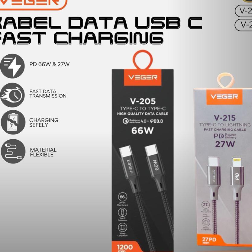Kabel Veger Usb C To Lightning 27W // Usb C To C 66W