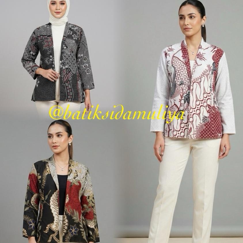 Blazer Batik Wanita Atasan Batik Blouse Jaz Outer Kantor Premium Eksklusif By Batik Sidamuliya Xv