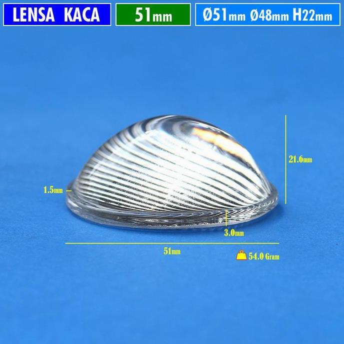 Lensa 51Mm Kaca Wide Beam Lebar H.22 Cembung Bergelombang Part Lampu Jalan Pju Lensa Led 2 Inch Led 
