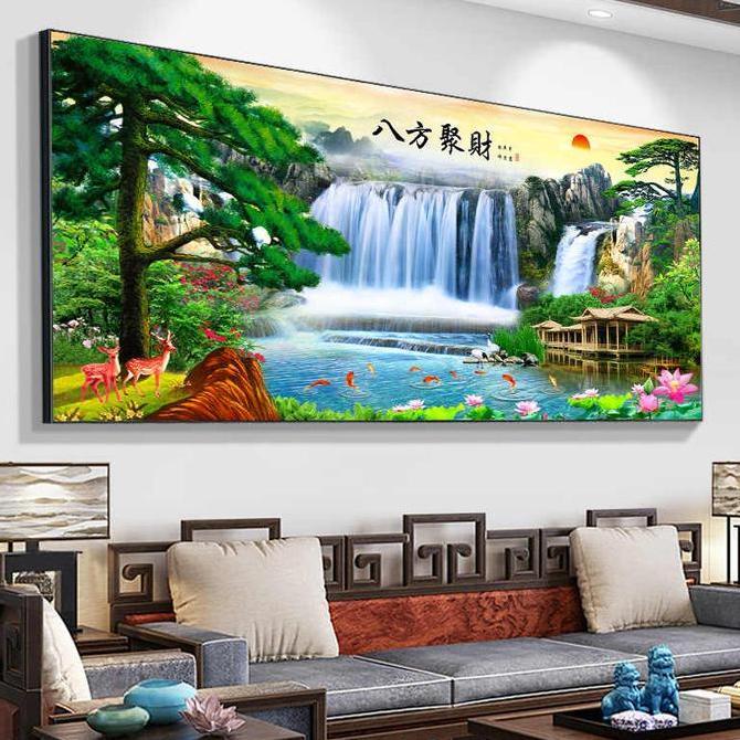 5D Diamond Painting Porcelain Pemandangan Air Terjun - Hiasan Dinding Estetik