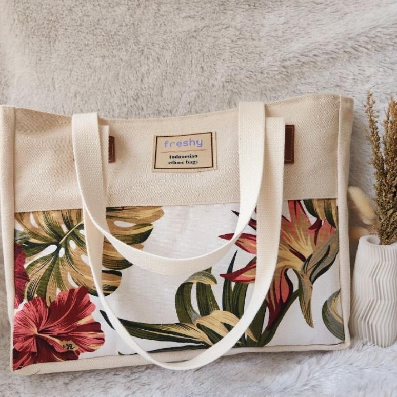 TERBARU FRESHY - Tote Bag Kanvas Wanita Resleting / Tas Tote Bag Jumbo Ghani